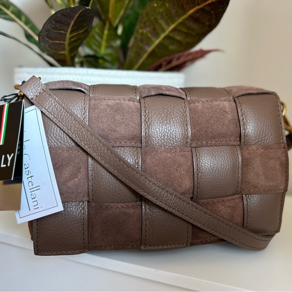 VIOLA CASTELLANI Fango brown Suede Cassette Crossbody Made In Italy - Picture 2 of 7